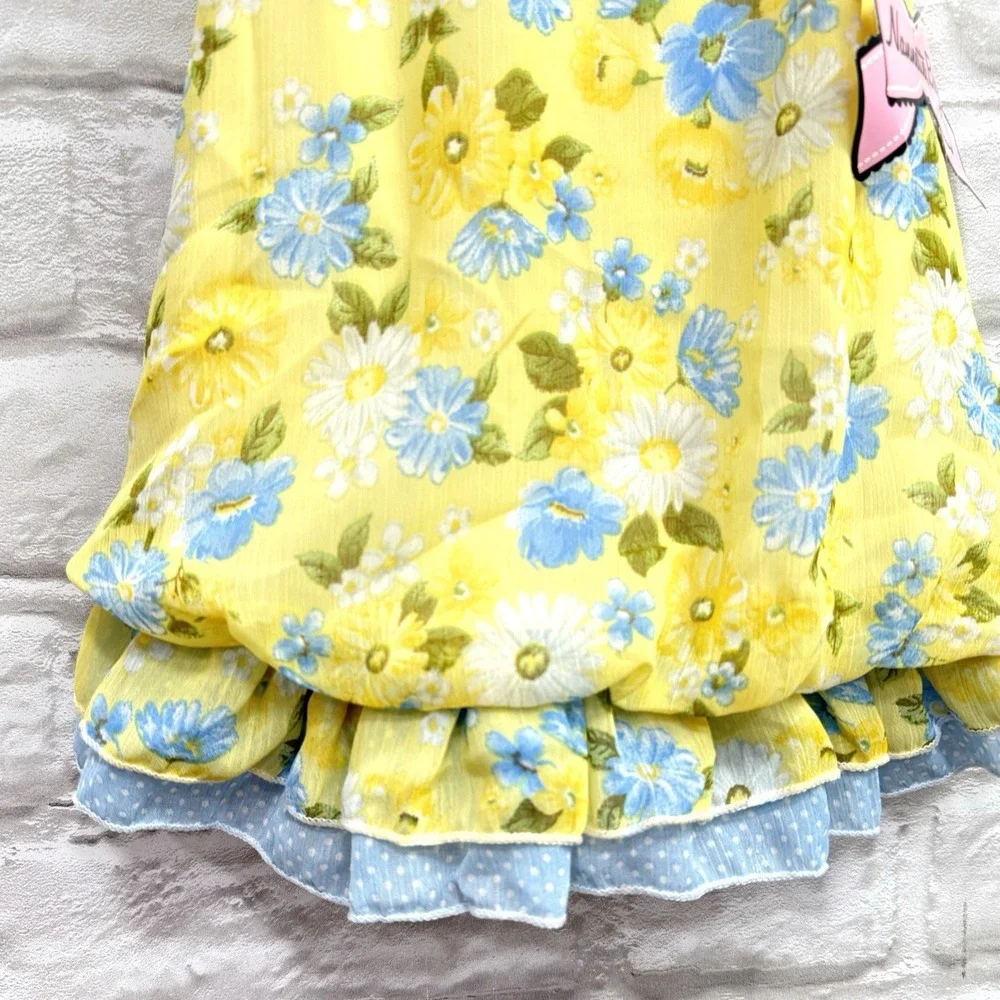 New Nannette Floral Yellow Dress Pink 18m  Baby Girls Lace Ruffled Summer Dress‎